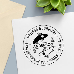 Tampon Auto-encreur Yin-Yang Poisson Couple Famille Adresse ronde 4