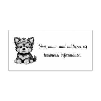 Tampon Auto-encreur Yorkshire Terrier mignon avec un nœud