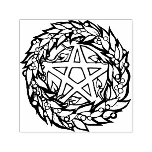 Tampon Auto-encreur Yule Wreath Pentacle Pagan Pentagram Holiday