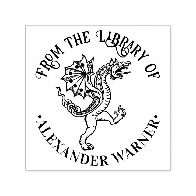 Tampon Auto-encreur ZChinese Dragon Loong #5 Round Library Nom du livr (Design)