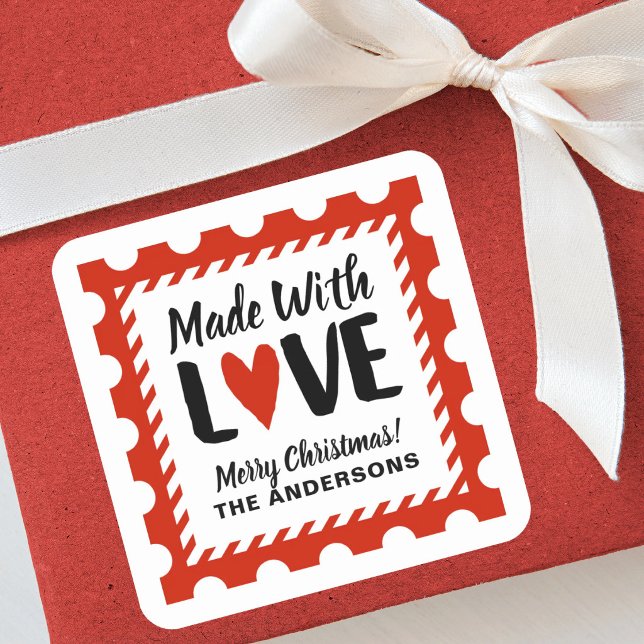 Tampon autocollant de Noël fait avec amour (A fun Christmas made with. love gift sticker for you handmade and homemade holiday gifts)