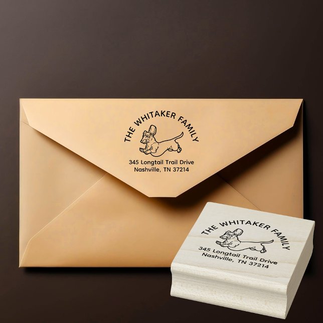Tampon de adresse de retour de famille de teckel c (Dachshund rubber stamp)
