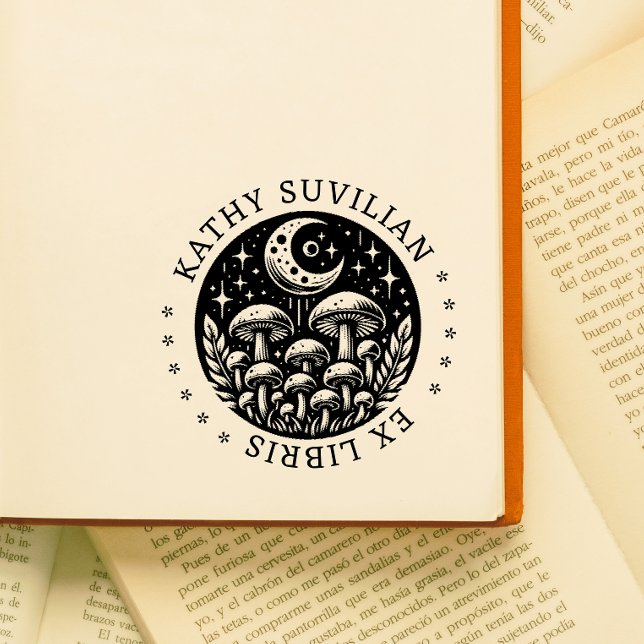 Tampon de livre Ex libris avec champignons (Créateur téléchargé)