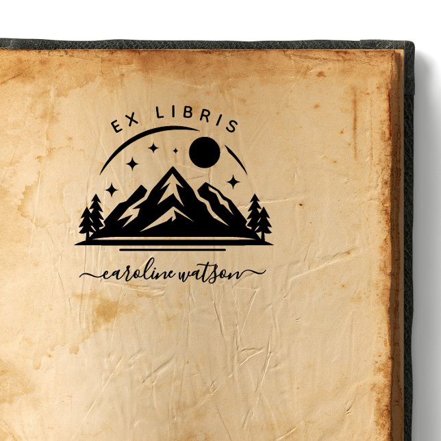 Tampon de livre Ex libris avec montagne (Créateur téléchargé)