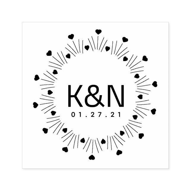 Tampon de mariage à logo initial décor cœur circul (Impression)
