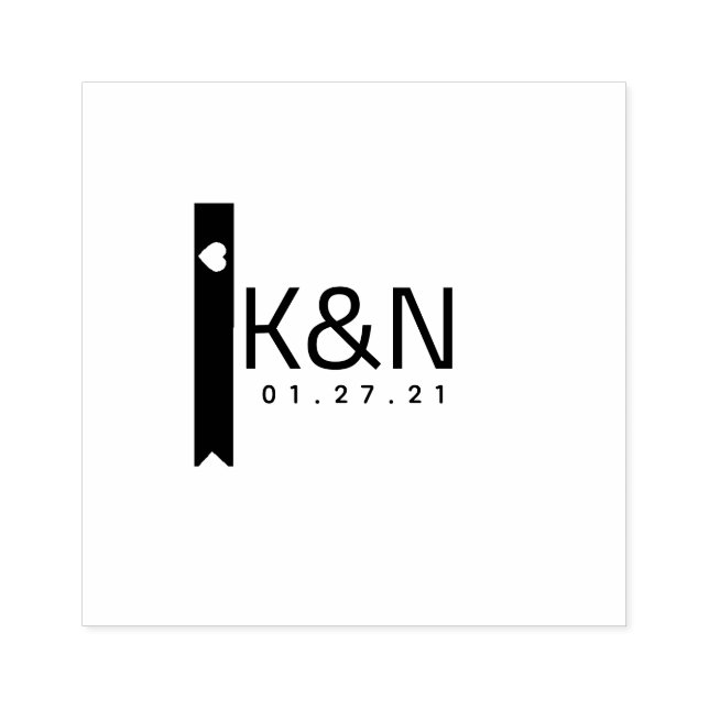 Tampon de mariage à logo initial décor cœur ruban (Impression)