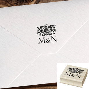 Tampon de mariage à monogramme en caoutchouc flora