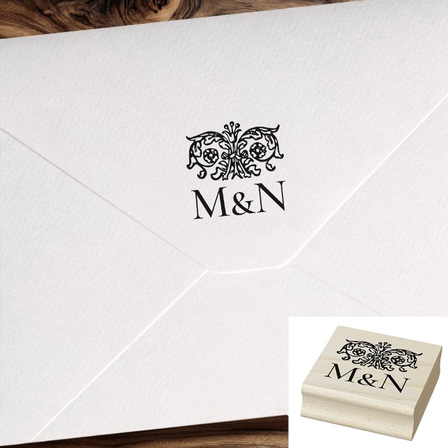 Tampon de mariage à monogramme en caoutchouc flora (Créateur téléchargé)