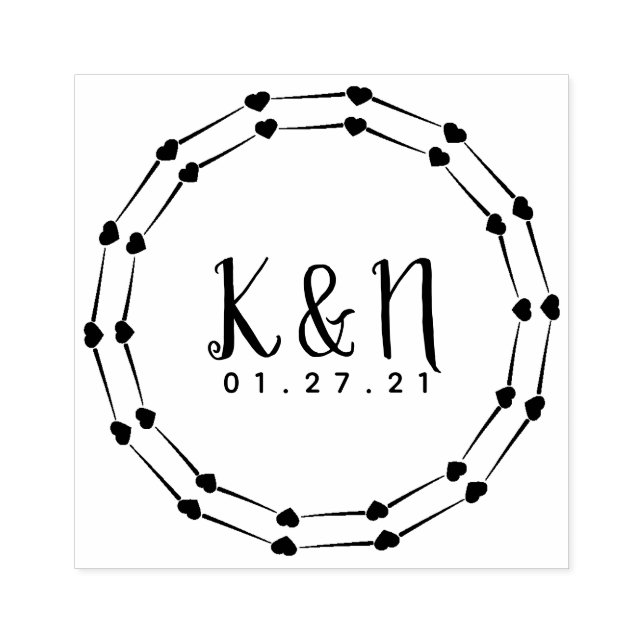Tampon de mariage initial cœur circulaire rond (Impression)
