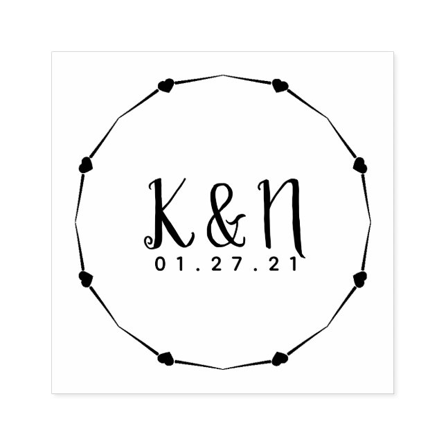 Tampon de mariage initial de branche de coeur circ (Impression)