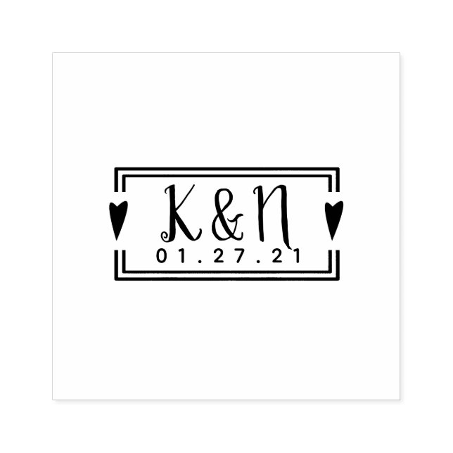 Tampon de mariage logo initial cœurs et cadre (Impression)