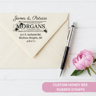 Tampon Élégant d'Adresse de Famille Abeille à Miel