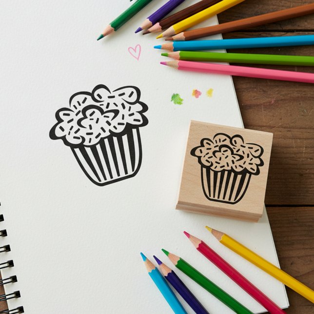 Tampon en bois de Cupcake pour artisanat (Cute cupcake wooden art stamp.)