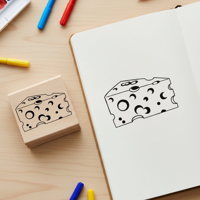 Tampon en bois en forme de fromage pour artisanat (Cheese wooden art stamp 🧀)