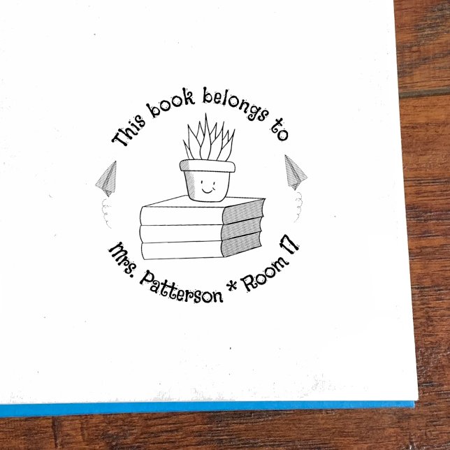 Tampon en bois pour bibliothèque de classe éditabl (Custom classroom library doodle wood art stamp .)