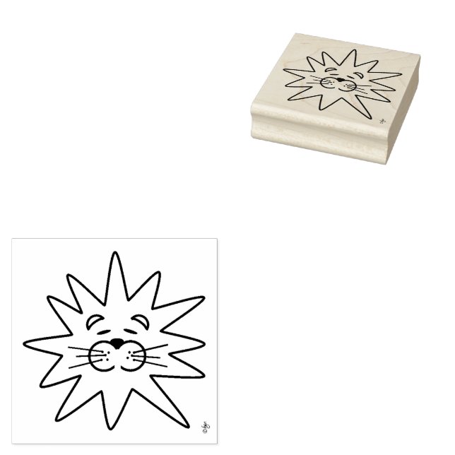 Tampon en bois représentant un visage de lion arti (Tamponné)