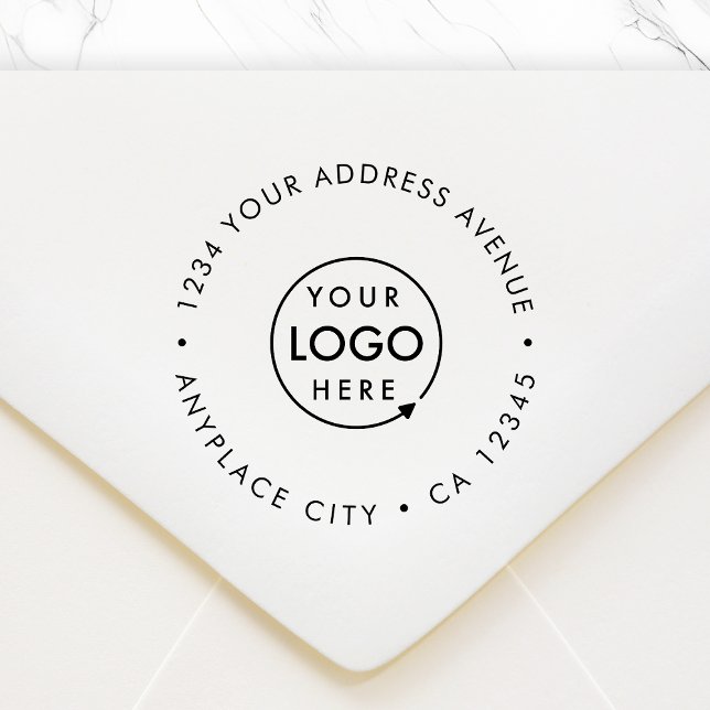 Tampon en caoutchouc d'adresse de retour | Logo d' (Company logo round return address rubber stamp for order shipping & small business correspondence)