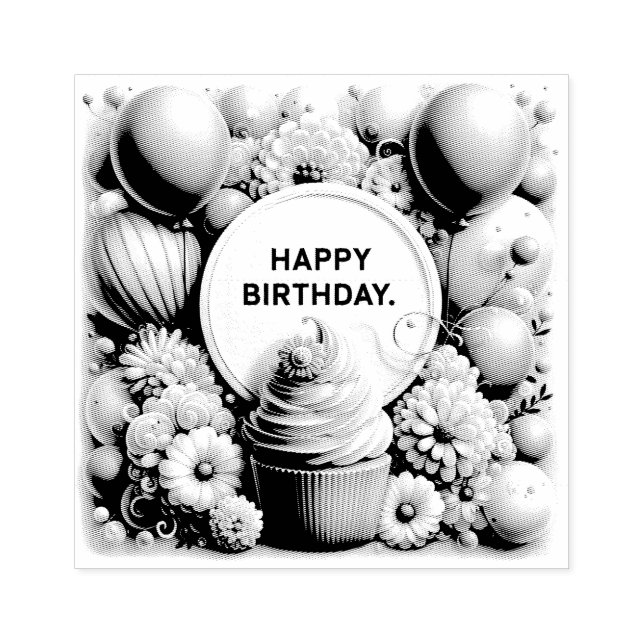 tampon en caoutchouc d'anniversaire cupcake et bal (Impression)