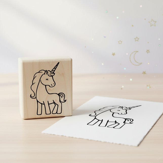 Tampon en caoutchouc de licorne pour enfants (Cute unicorn wooden art stamp.🦄)