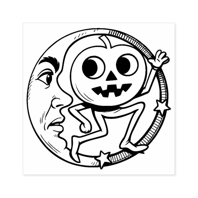 Tampon en caoutchouc vintage Halloween Jack O'Lant (Impression)