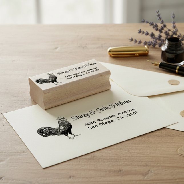 Tampon encreur d'adresse de retour de Coq (Rooster return address stamp.)