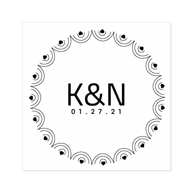Tampon Mariage Logo Initial Circulaire Deco Coeur (Impression)