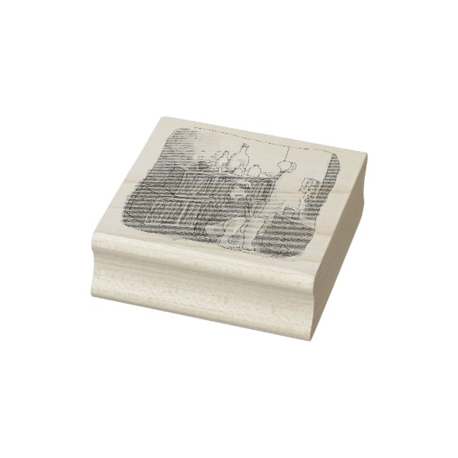 TAMPONS ENCREURS さなやにじ  薄明るい水色のお部屋の本棚のそばで座る素足の女性のイラスト (Tampon)