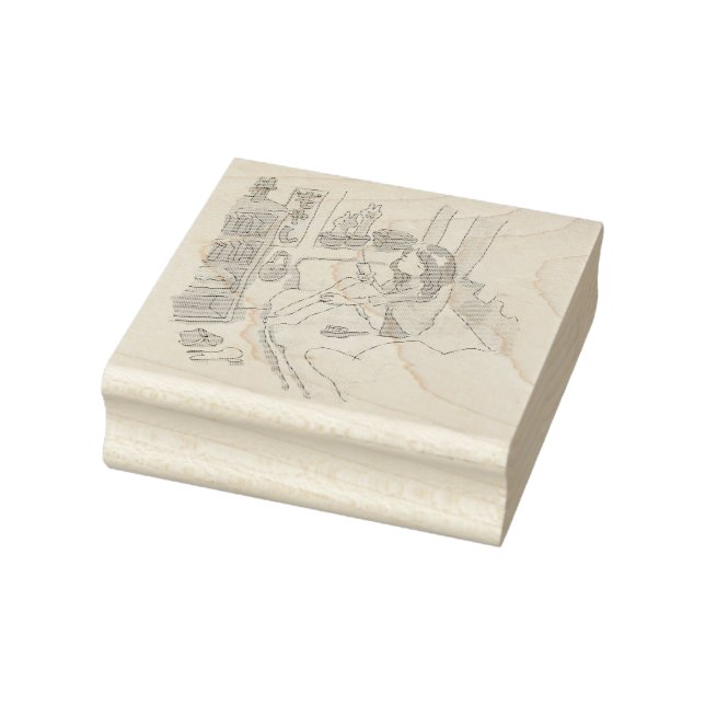 TAMPONS ENCREURS さにれれじ　水色の寝室でベッドに腰掛けてしょんぼりしている女性 (Tampon)