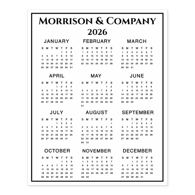 Tampons Encreurs 2026 Calendar #3 Four Rows, Three Columns, Name (Impression)