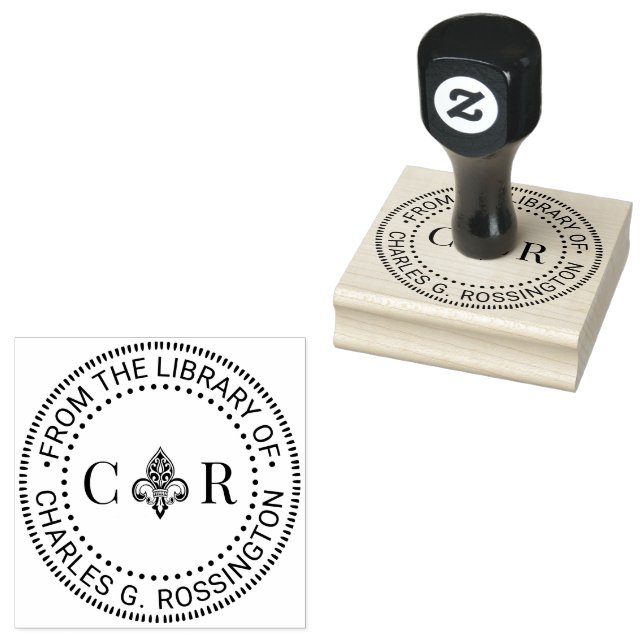 Tampons Encreurs 2 Initiales Mongm Fleur de Lis #26 Nom du livre de (Tamponné)