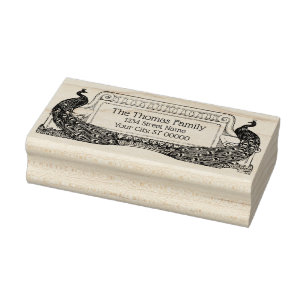 Tampons Encreurs 2 paons Art Nouveau encadré Nom Adresse de retour 