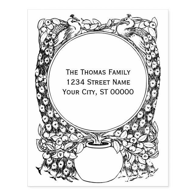 Tampons Encreurs 2 Peacocks Autour du Plante Poted Nom Adresse (Impression)