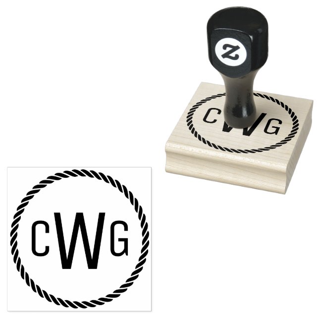 Tampons Encreurs 3 Lettre initiale Monogramme #1 Cadre de corde ron (Tamponné)