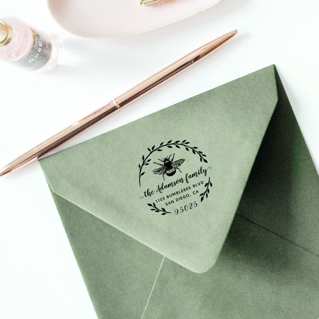 Tampons Encreurs Abeille et couronne | Rustic Script Nom de famille (Créateur téléchargé)