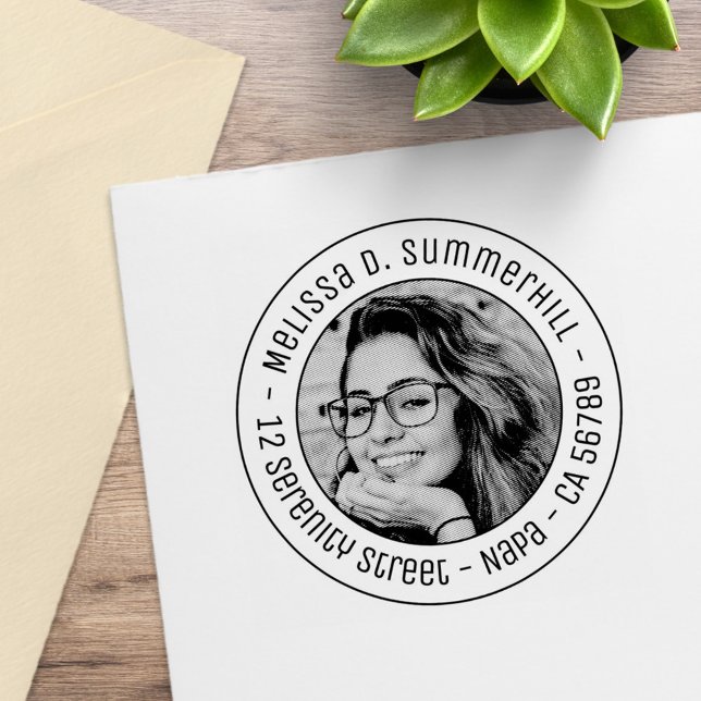 Tampons Encreurs Adresse circulaire photo personnalisée (Créateur téléchargé)