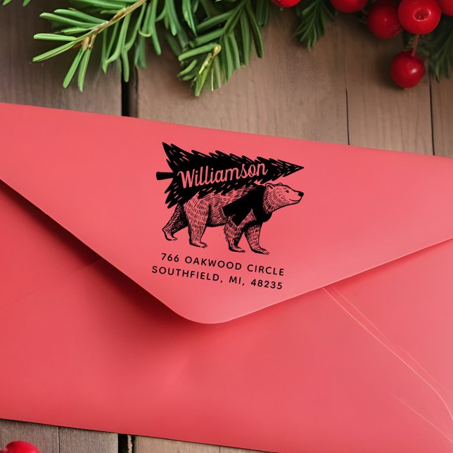 Tampons Encreurs Adresse de livraison de l'arbre d'ours polaire de  (Vintage Style Polar Bear Tree Delivery Address Rubber Stamp)