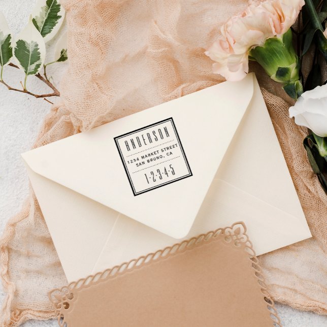 Tampons Encreurs Adresse de retour Art déco Carré personnalisé (Créateur téléchargé)