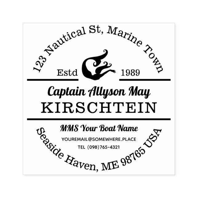 Tampons Encreurs Adresse de retour Capitaine Mermaid Mer marine mar (Impression)