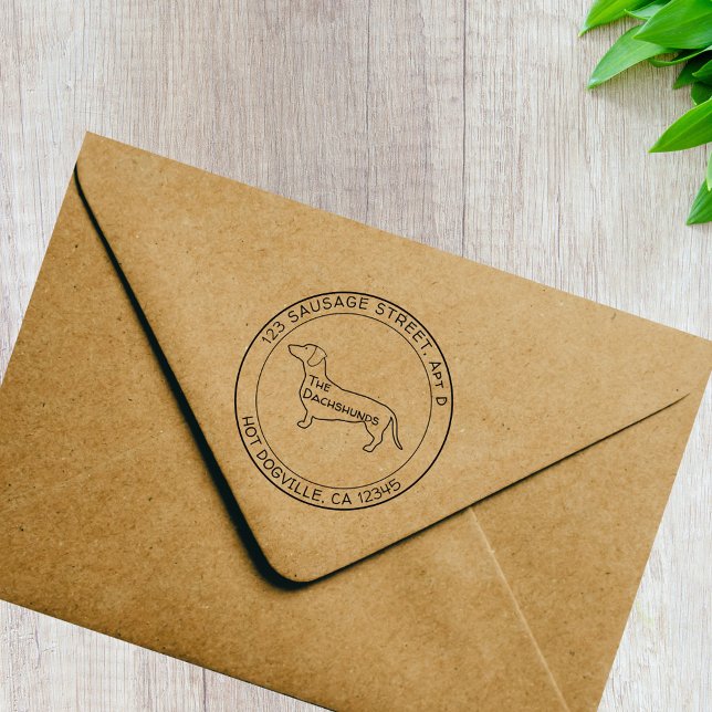 Tampons Encreurs Adresse de retour d'arrondi du profil Dachshund (Personalized dachshund round return address rubber stamp)