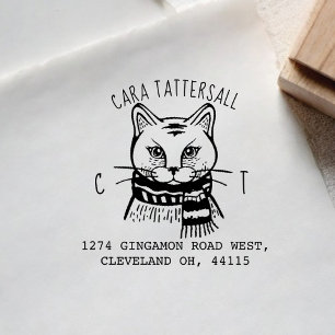Tampons Encreurs Adresse de retour de monogramme de chat mignon et