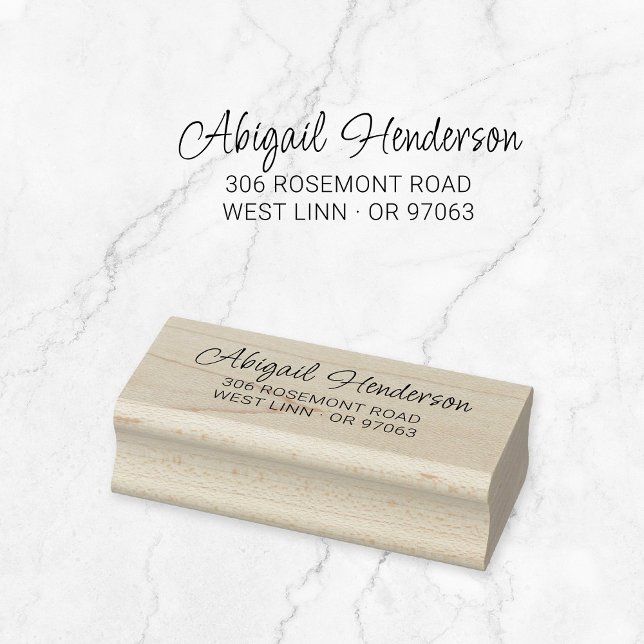 Tampons Encreurs Adresse de retour de script moderne 10a | Bois (Modern script typography wooden return address stamp. Basic typography address stamp.)