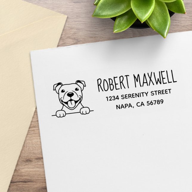 Tampons Encreurs Adresse de retour de Smiling Pit Bull Dog (Créateur téléchargé)