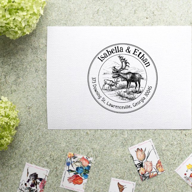 Tampons Encreurs Adresse de retour du cerf Couple, Cercle (Créateur téléchargé)