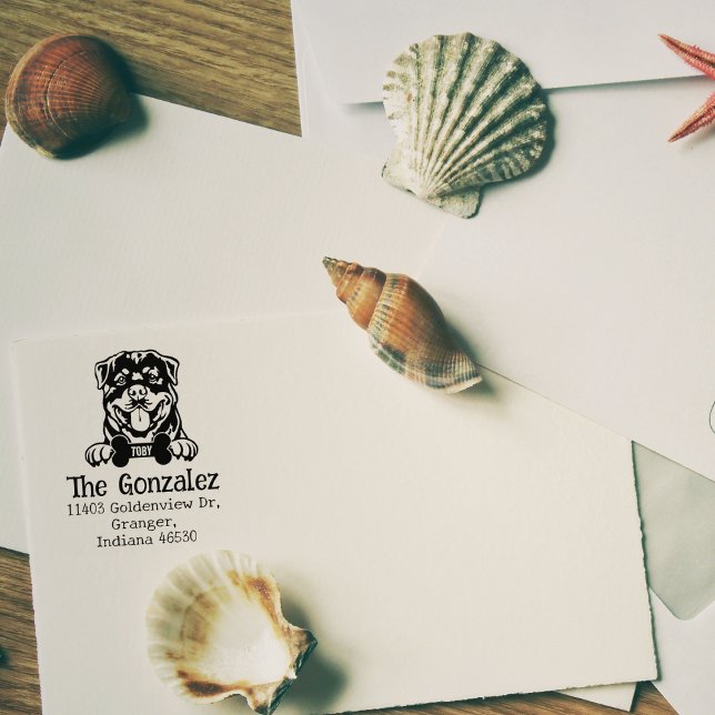 Tampons Encreurs Adresse de retour du chien Roweiller personnalisé, (Créateur téléchargé)