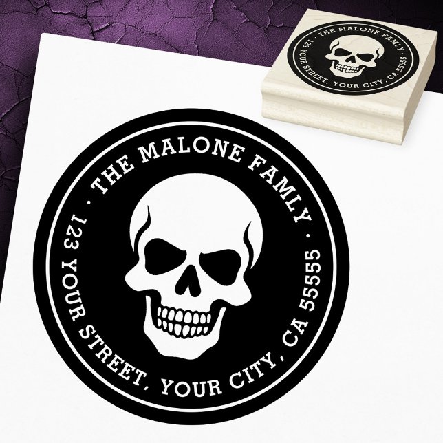 Tampons Encreurs Adresse de retour du crâne Halloween (Halloween skull return address rubber stamp)