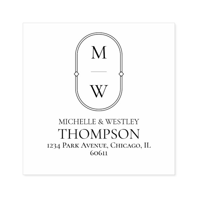 Tampons Encreurs Adresse de retour du Mariage monogramme minimal (Impression)
