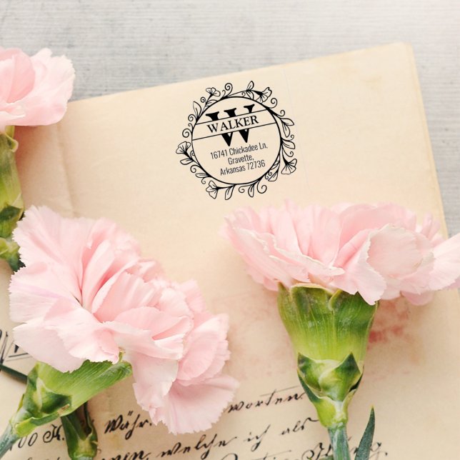 Tampons Encreurs Adresse de retour famille avec Monogramme, (Créateur téléchargé)