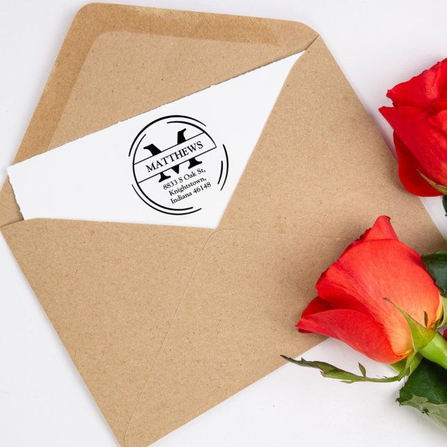 Tampons Encreurs Adresse de retour famille avec Monogramme, (Créateur téléchargé)