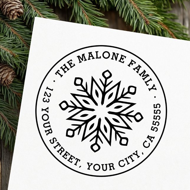 Tampons Encreurs Adresse de retour minimale de snowflacon moderne (Modern minimal snowflake red return address rubber stamp)