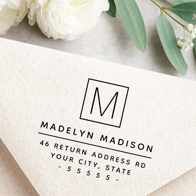 Tampons Encreurs Adresse de retour minimale initiale du monogramme (Monogram initial minimal return address rubber stamp)